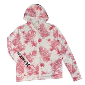 Hurley Women's Standard Full Zip Long Sleeve Hooded HOODIE LEAVES pink white XL